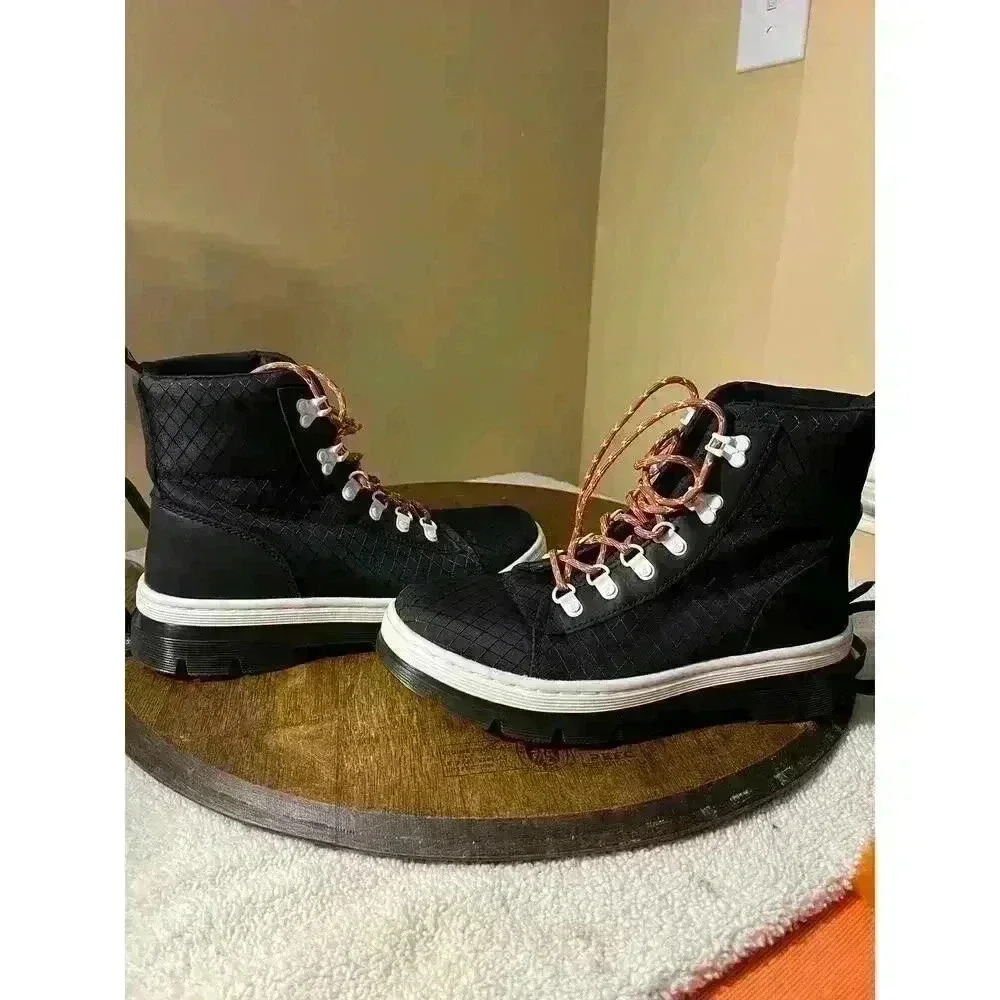 Dr. Martens Combs Tech Boots Womens 10 L Black Ripstop Chunky D-Rings Hiking